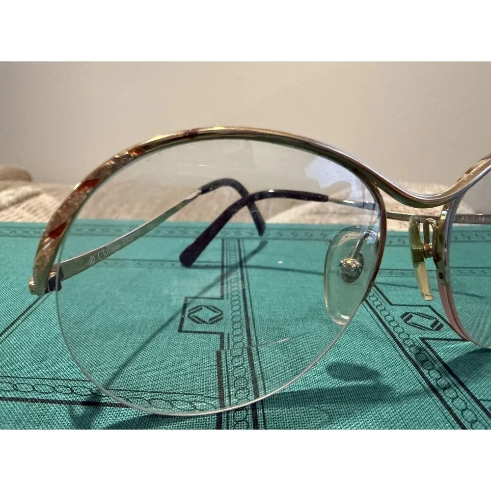 Vintage Christian Dior 2240 Gold Semi Rimless Eyeglass Frames Italy